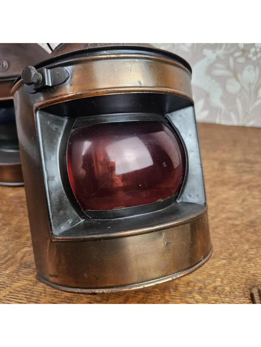 Vtg Nautical Port Starboard Oil Lanterns Brass Tone Navigation Red Green Glass